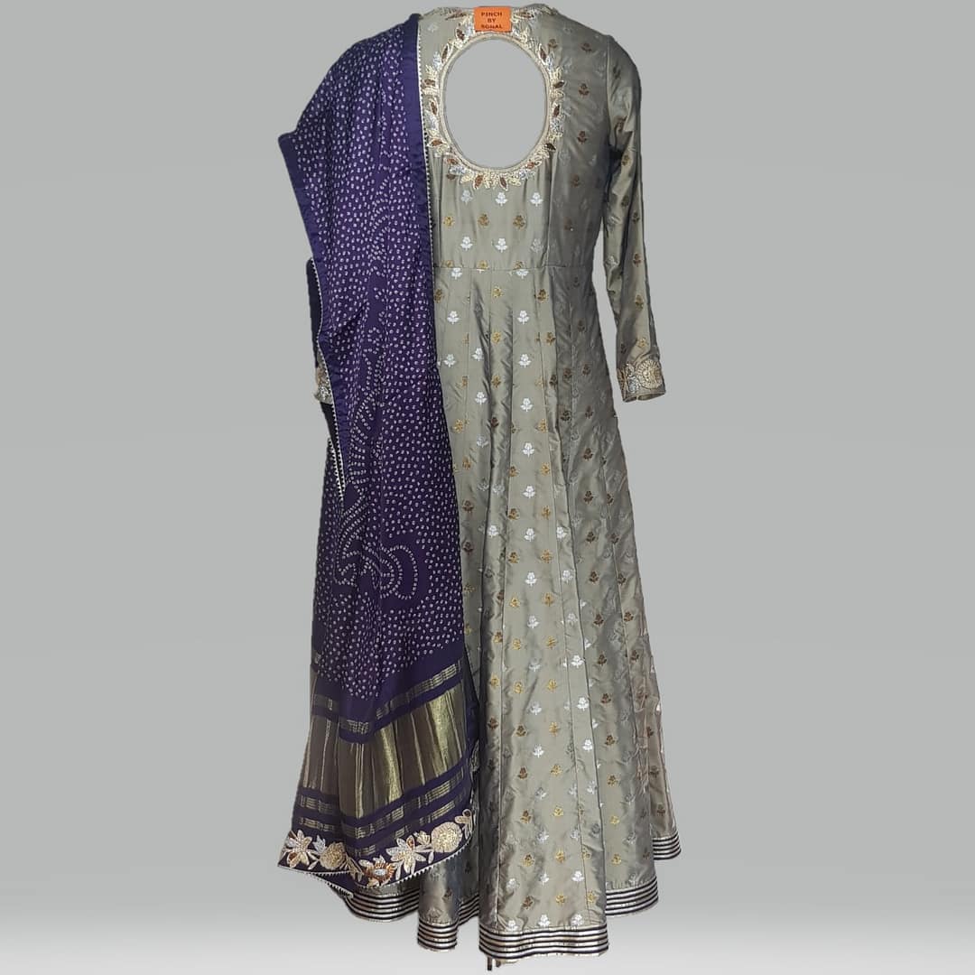 Metallic Grey Anarkali Set - Image 2