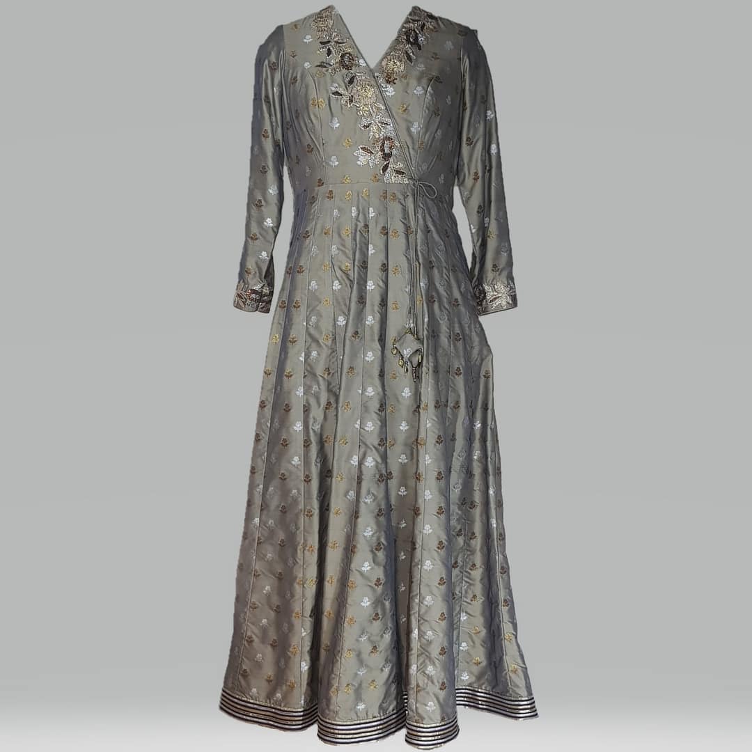 Metallic Grey Anarkali Set - Image 3