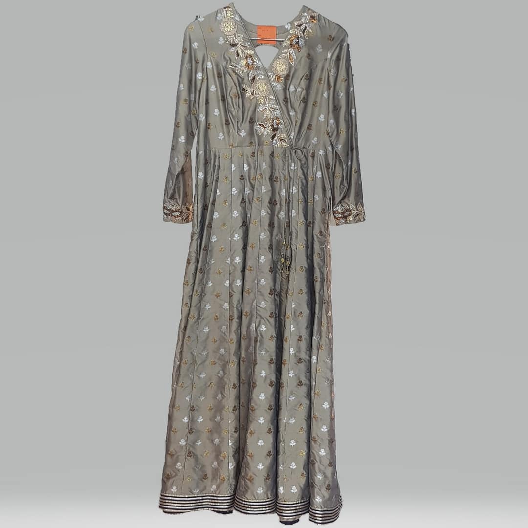 Metallic Grey Anarkali Set - Image 4