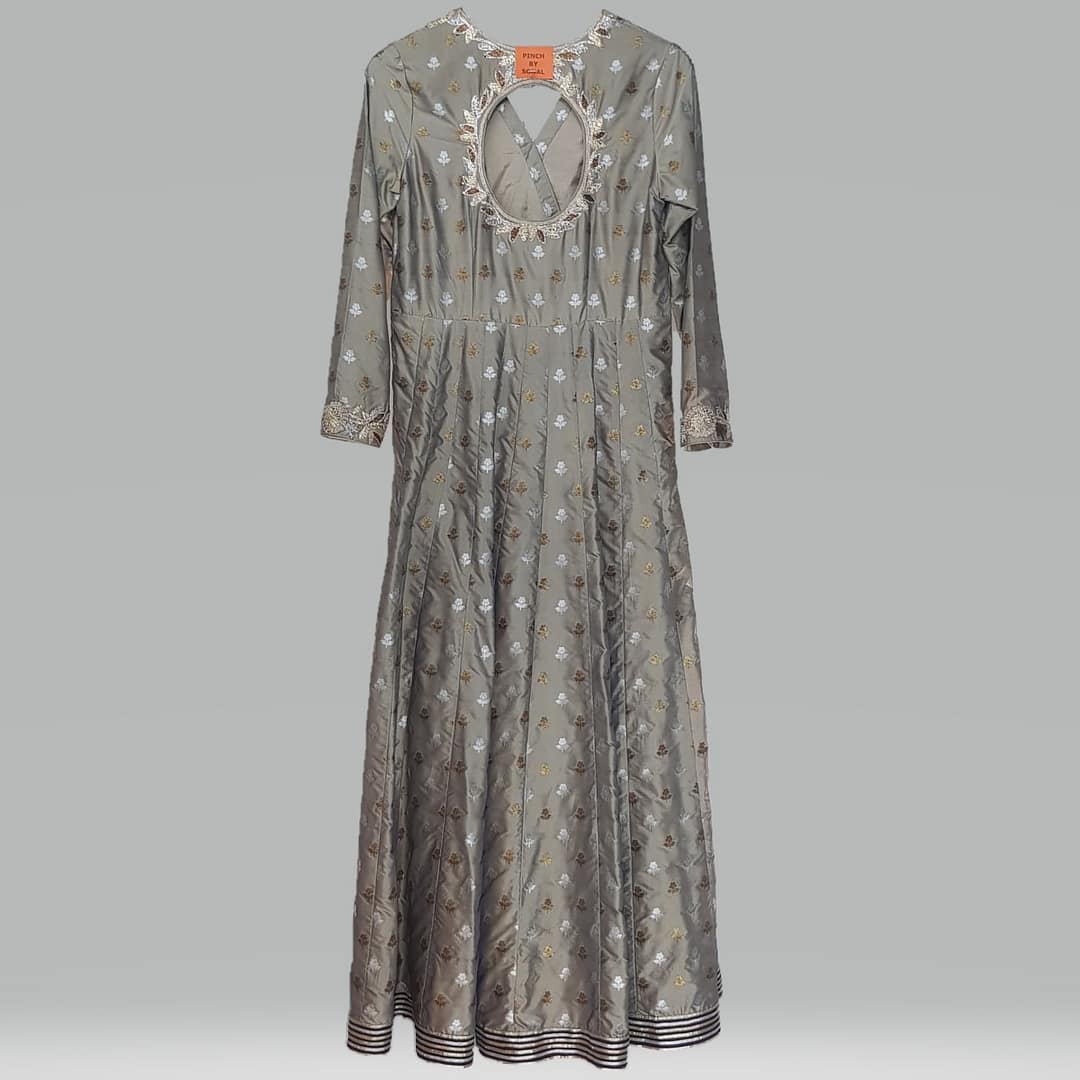 Metallic Grey Anarkali Set - Image 5