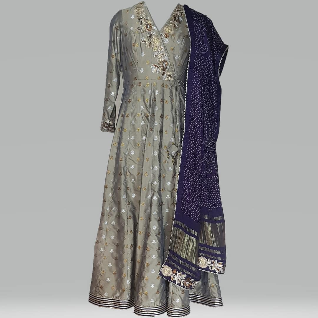 Metallic Grey Anarkali Set