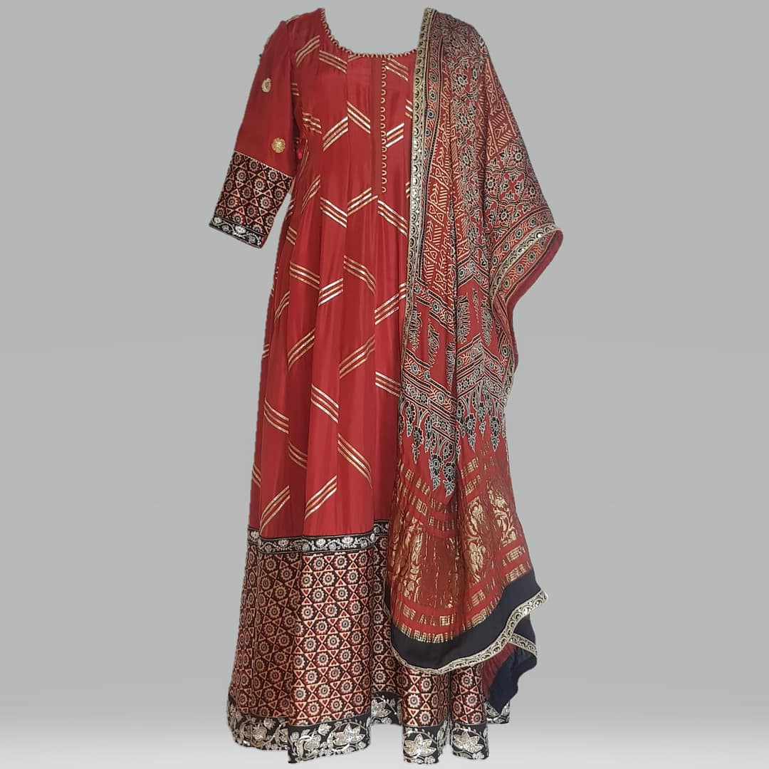 Rust Red Ajrakh Anarkali